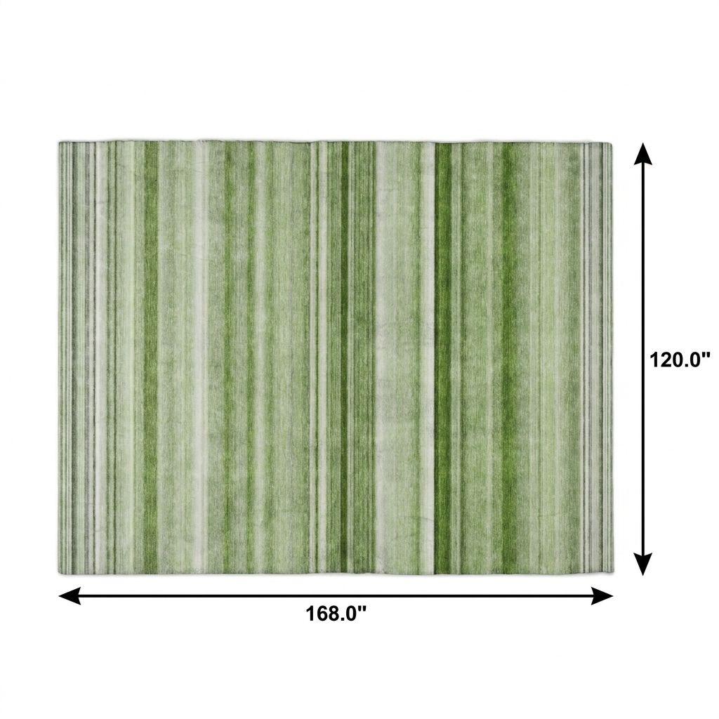 10' X 14' Green And Gray Striped Shag Washable Area Rug With UV Protection - HomeRoots - Flyclothing LLC