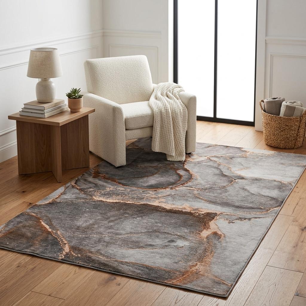 5' X 8' Peach And Gray Abstract Shag Washable Area Rug With UV Protection - HomeRoots - Flyclothing LLC
