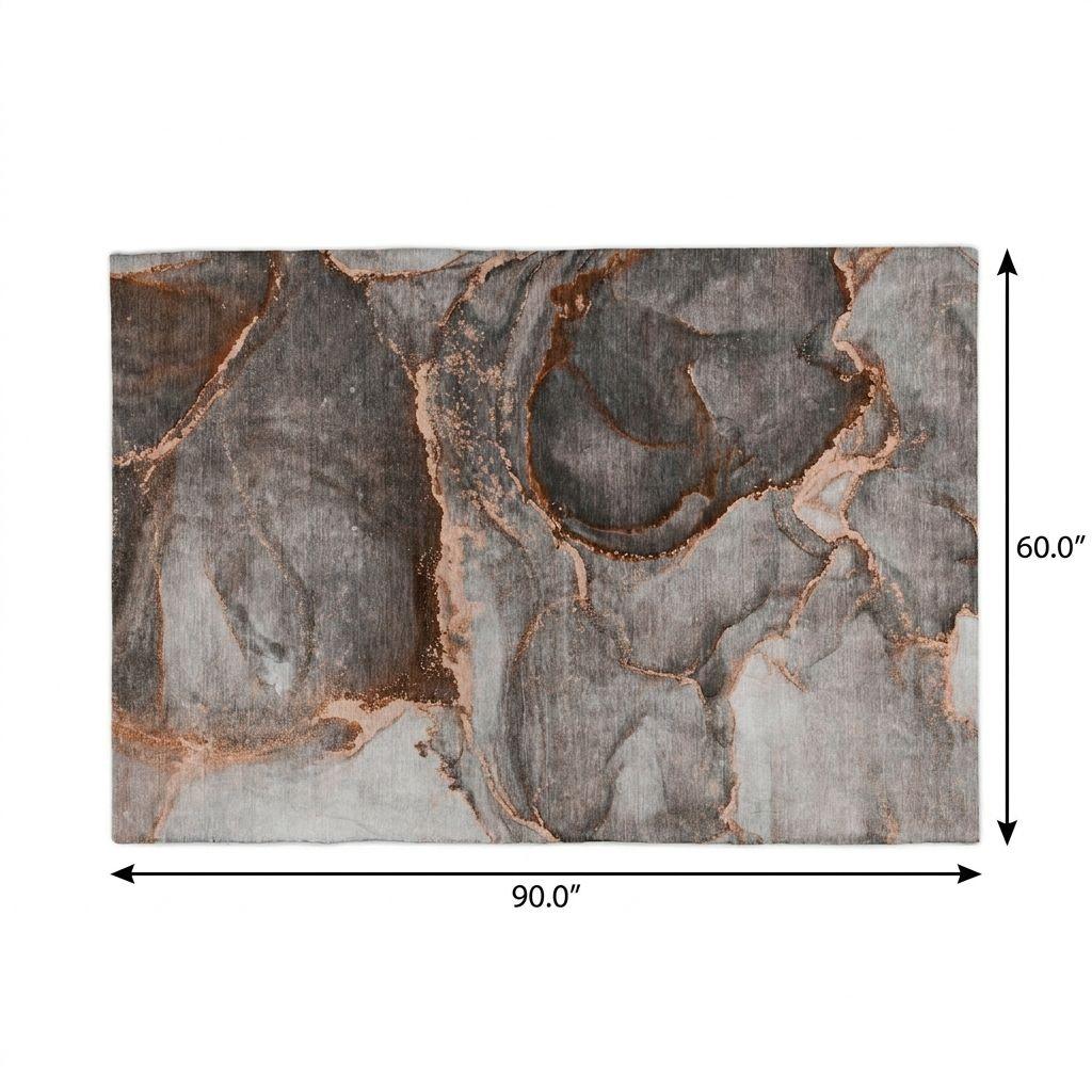 5' X 8' Peach And Gray Abstract Shag Washable Area Rug With UV Protection - HomeRoots - Flyclothing LLC