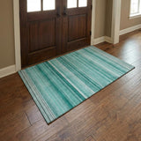 3' X 5' Aqua And Gray Striped Shag Washable Area Rug With UV Protection - HomeRoots - Flyclothing LLC