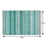 3' X 5' Aqua And Gray Striped Shag Washable Area Rug With UV Protection - HomeRoots - Flyclothing LLC