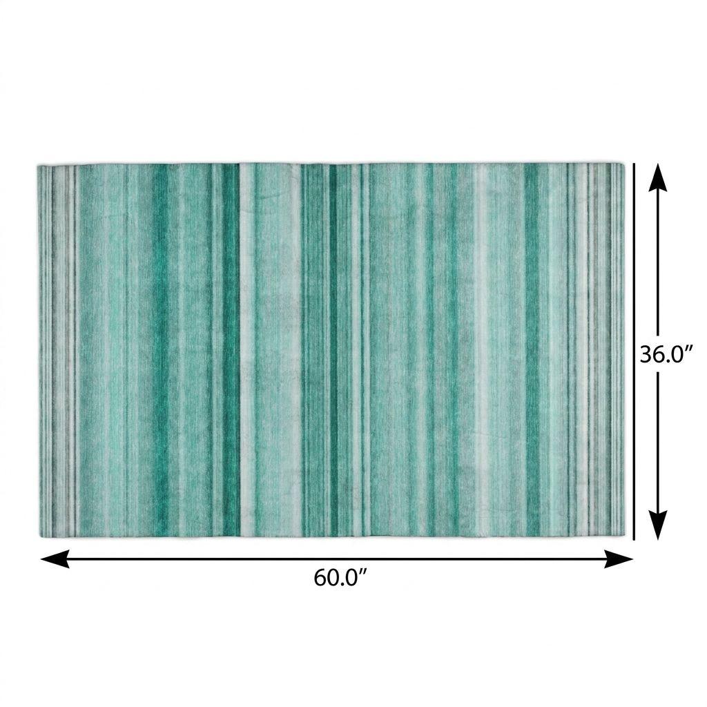 3' X 5' Aqua And Gray Striped Shag Washable Area Rug With UV Protection - HomeRoots - Flyclothing LLC