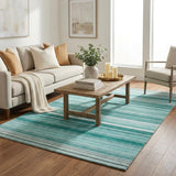 5' X 8' Aqua And Gray Striped Shag Washable Area Rug With UV Protection - HomeRoots - Flyclothing LLC