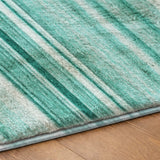 5' X 8' Aqua And Gray Striped Shag Washable Area Rug With UV Protection - HomeRoots - Flyclothing LLC