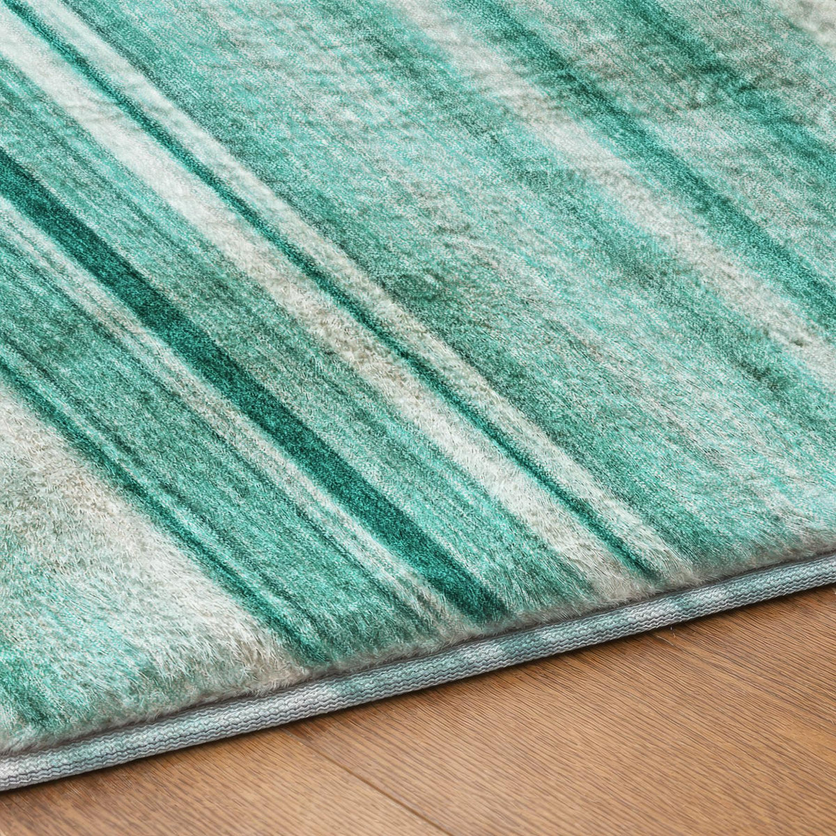 5' X 8' Aqua And Gray Striped Shag Washable Area Rug With UV Protection - HomeRoots - Flyclothing LLC