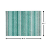 5' X 8' Aqua And Gray Striped Shag Washable Area Rug With UV Protection - HomeRoots - Flyclothing LLC