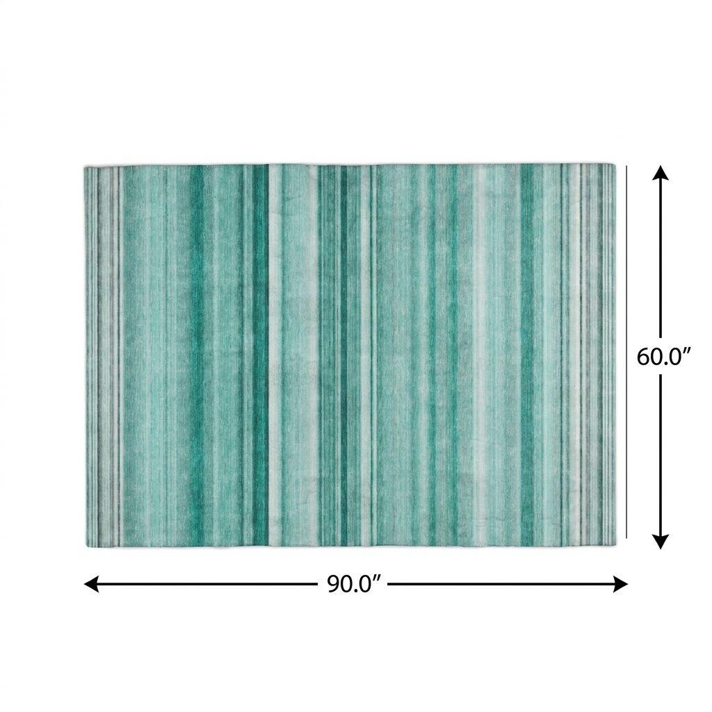 5' X 8' Aqua And Gray Striped Shag Washable Area Rug With UV Protection - HomeRoots - Flyclothing LLC