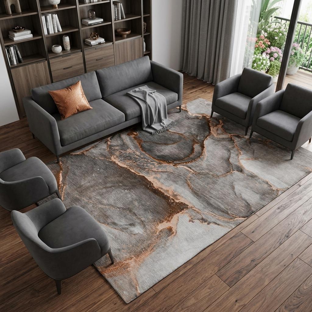 8' X 10' Peach And Gray Abstract Shag Washable Area Rug With UV Protection - HomeRoots - Flyclothing LLC