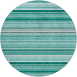 8' Aqua And Gray Striped Shag Washable Round Rug With UV Protection - HomeRoots - Flyclothing LLC