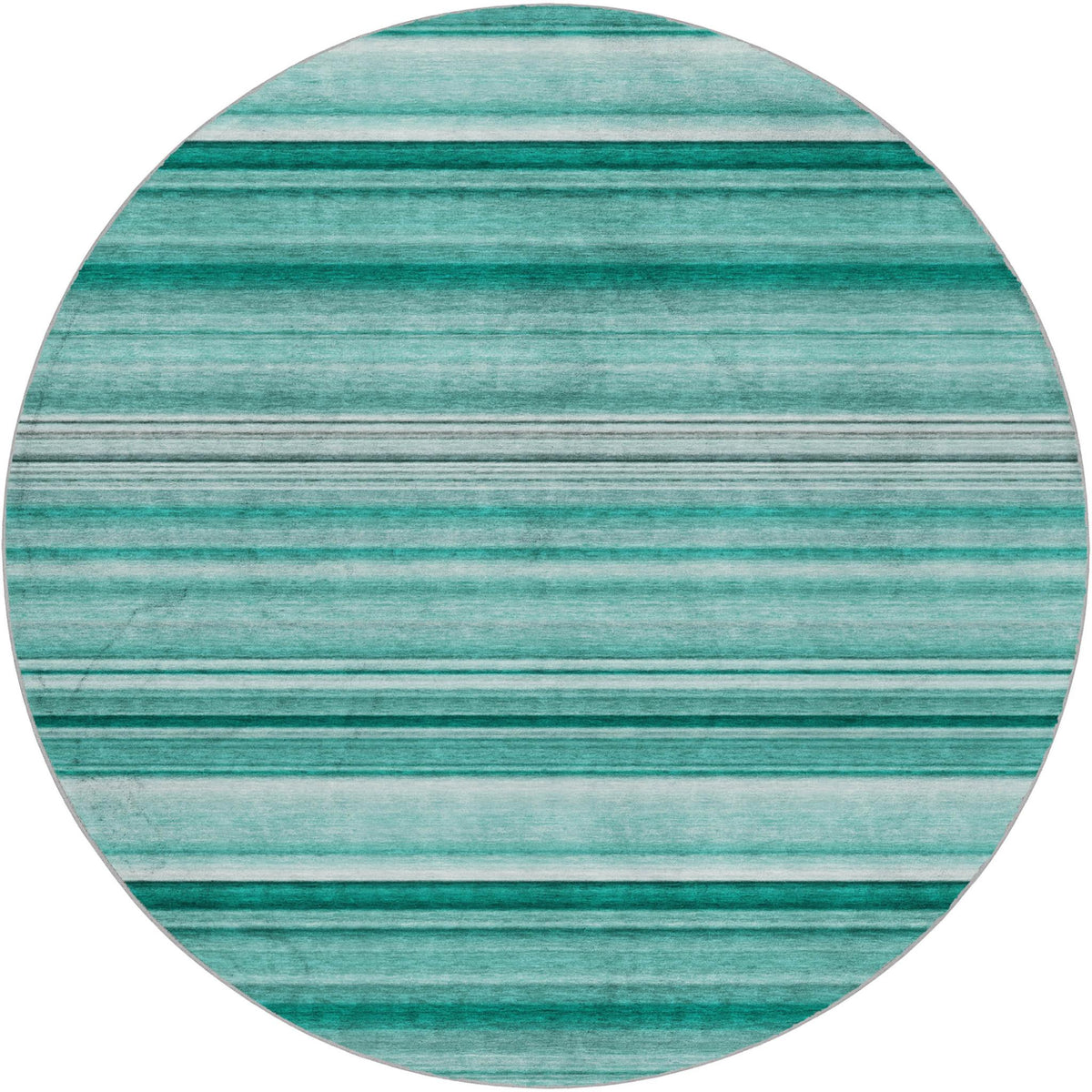 8' Aqua And Gray Striped Shag Washable Round Rug With UV Protection - HomeRoots - Flyclothing LLC