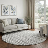 8' Aqua And Gray Striped Shag Washable Round Rug With UV Protection - HomeRoots - Flyclothing LLC