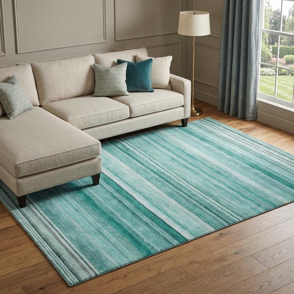9' X 12' Aqua And Gray Striped Shag Washable Area Rug With UV Protection - HomeRoots - Flyclothing LLC
