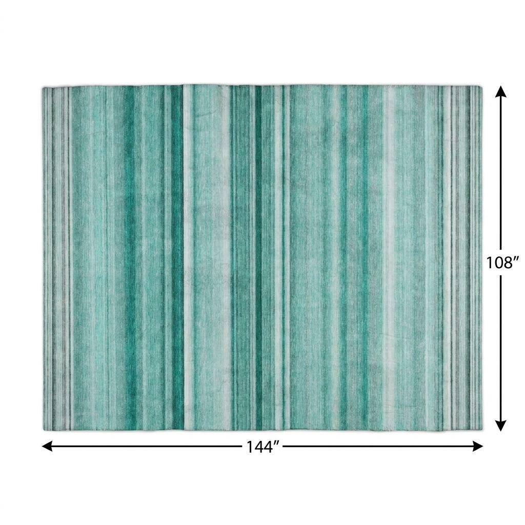 9' X 12' Aqua And Gray Striped Shag Washable Area Rug With UV Protection - HomeRoots - Flyclothing LLC