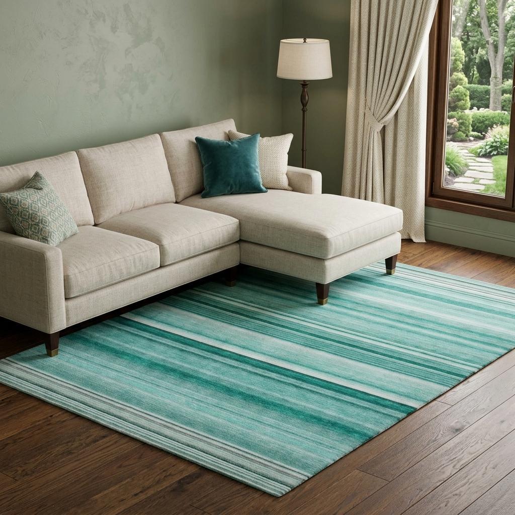 10' X 14' Aqua And Gray Striped Shag Washable Area Rug With UV Protection - HomeRoots - Flyclothing LLC