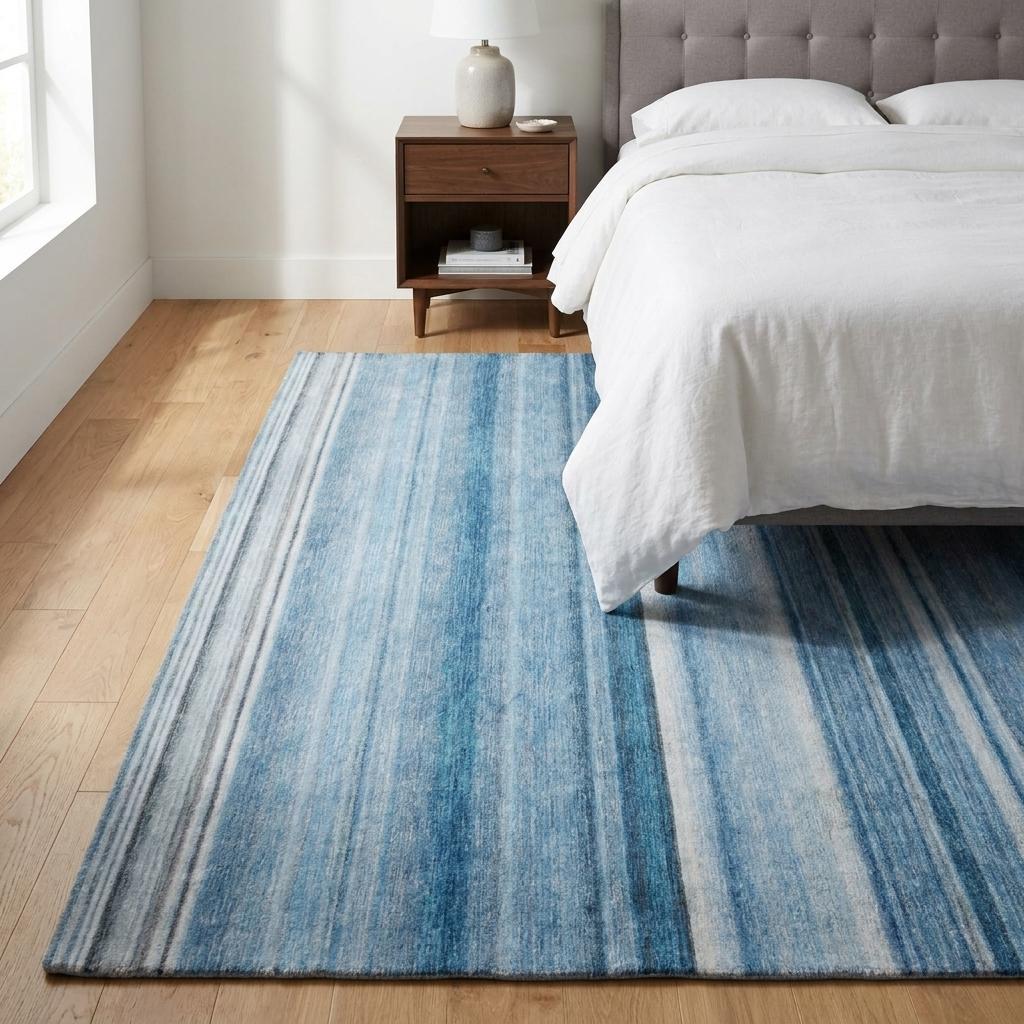 3' X 5' Blue And Gray Striped Shag Washable Area Rug With UV Protection - HomeRoots - Flyclothing LLC