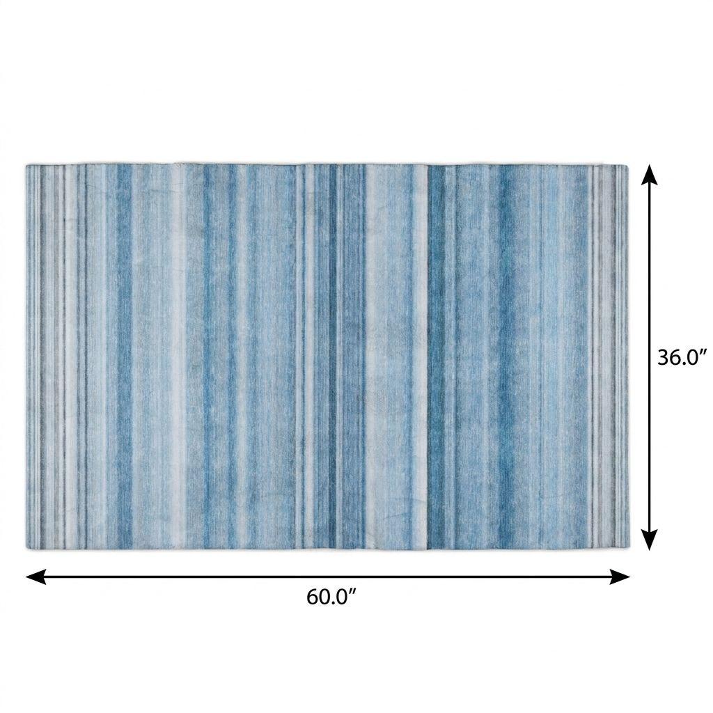 3' X 5' Blue And Gray Striped Shag Washable Area Rug With UV Protection - HomeRoots - Flyclothing LLC