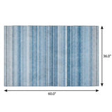 3' X 5' Blue And Gray Striped Shag Washable Area Rug With UV Protection - HomeRoots - Flyclothing LLC