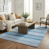 5' X 8' Blue And Gray Striped Shag Washable Area Rug With UV Protection - HomeRoots - Flyclothing LLC