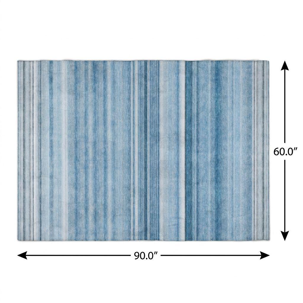 5' X 8' Blue And Gray Striped Shag Washable Area Rug With UV Protection - HomeRoots - Flyclothing LLC