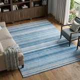 8' X 10' Blue And Gray Striped Shag Washable Area Rug With UV Protection - HomeRoots - Flyclothing LLC