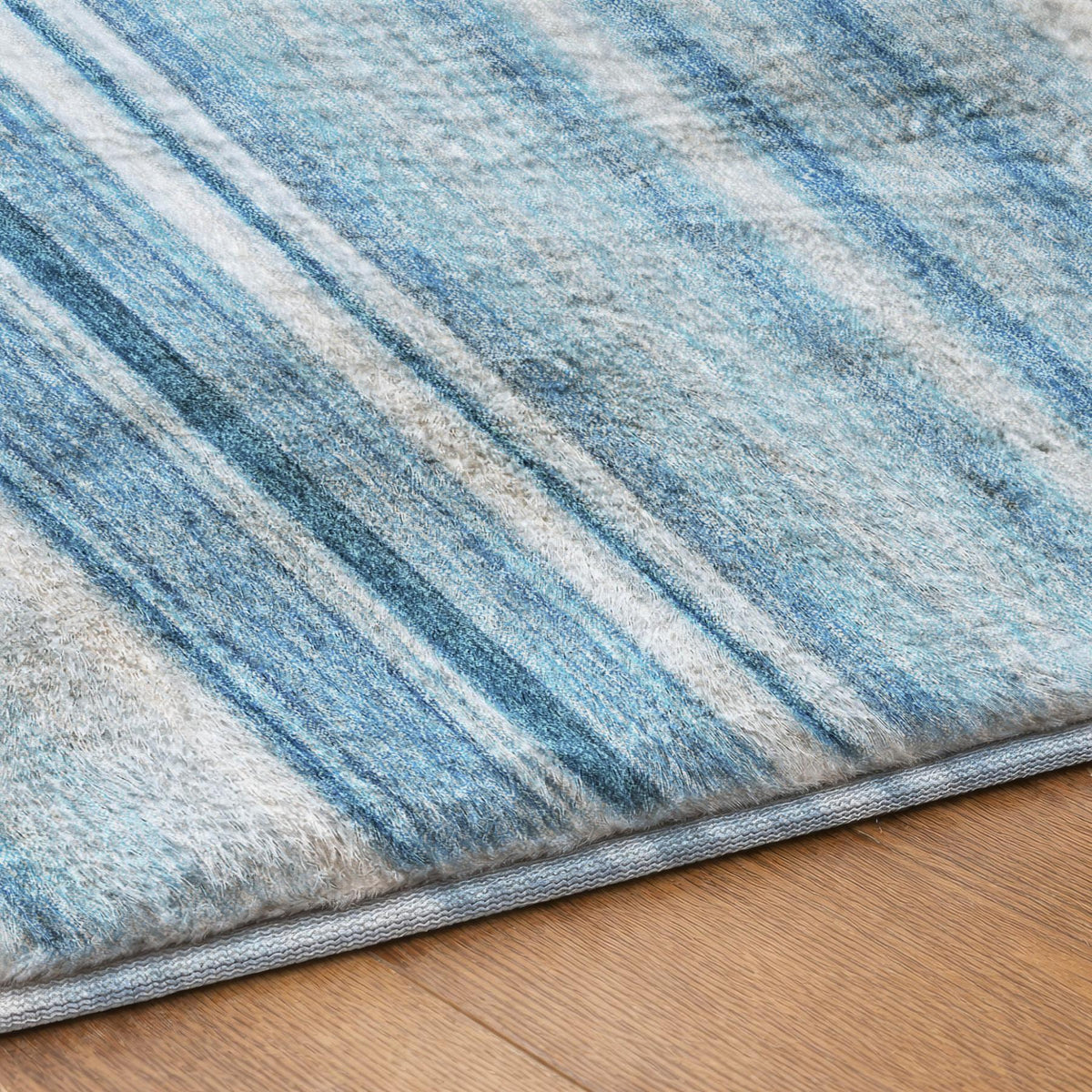 8' X 10' Blue And Gray Striped Shag Washable Area Rug With UV Protection - HomeRoots - Flyclothing LLC