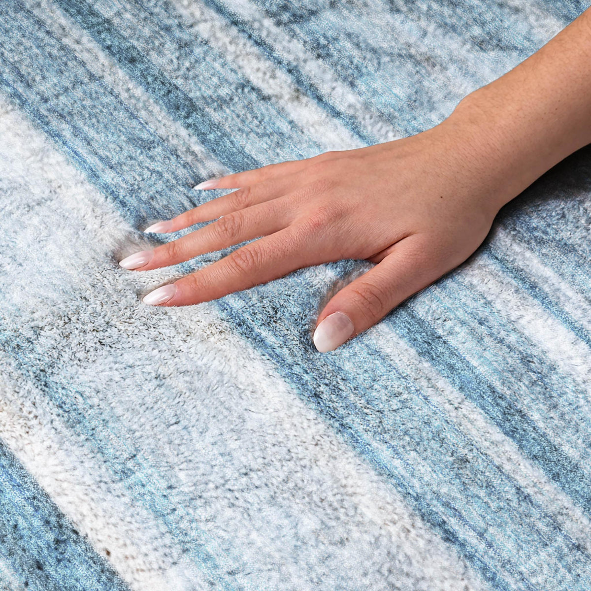 8' X 10' Blue And Gray Striped Shag Washable Area Rug With UV Protection - HomeRoots - Flyclothing LLC