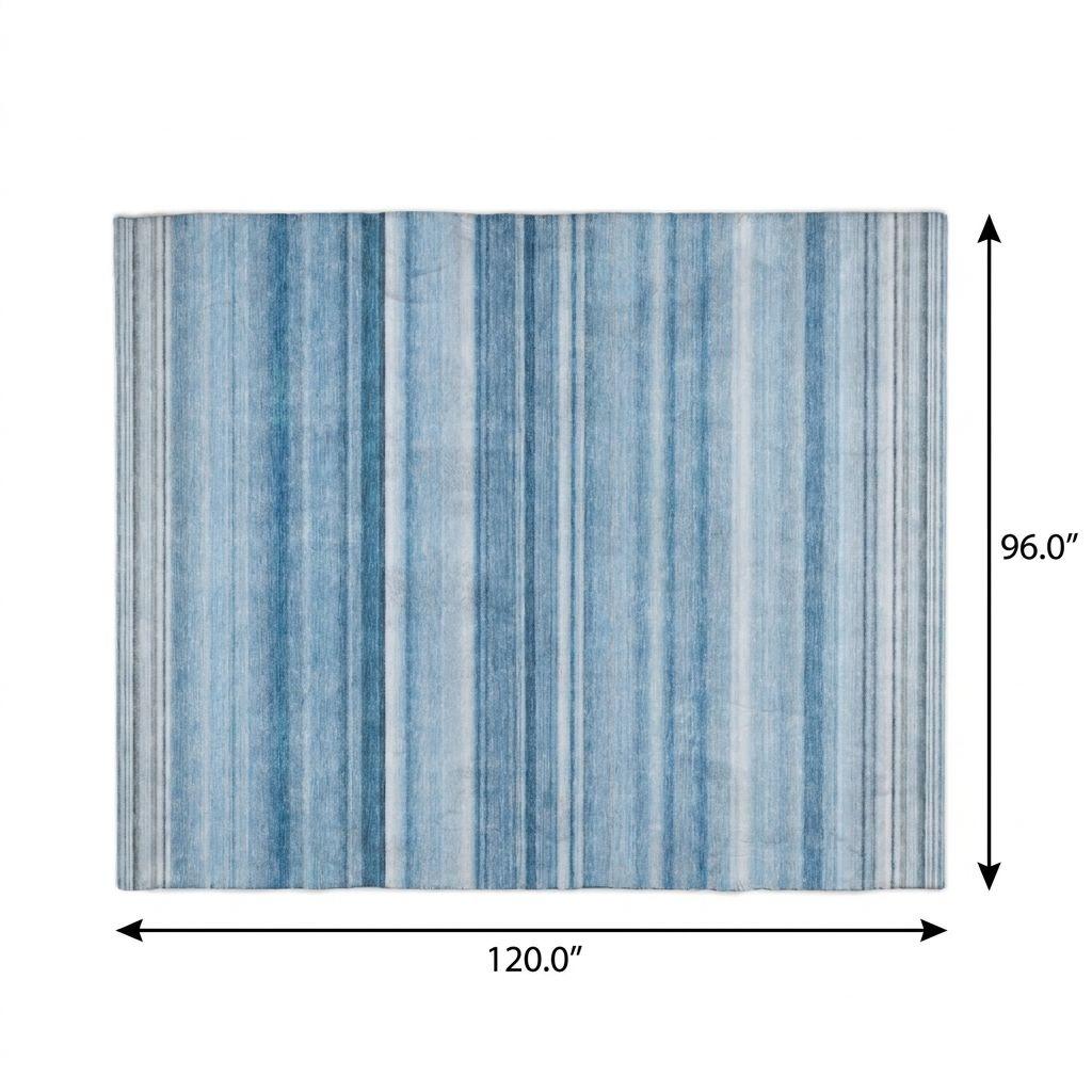 8' X 10' Blue And Gray Striped Shag Washable Area Rug With UV Protection - HomeRoots - Flyclothing LLC