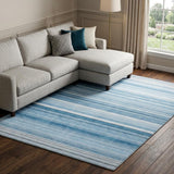 9' X 12' Blue And Gray Striped Shag Washable Area Rug With UV Protection - HomeRoots - Flyclothing LLC