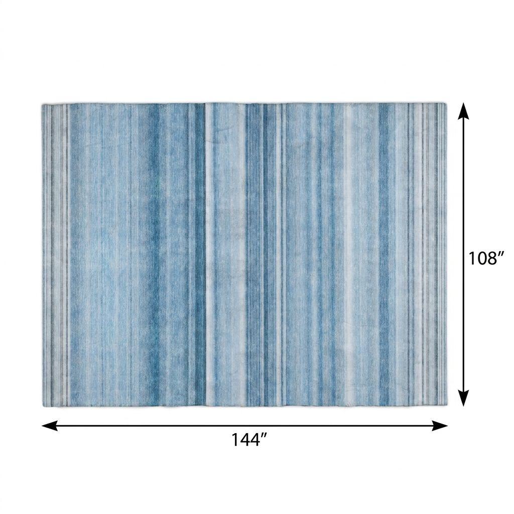 9' X 12' Blue And Gray Striped Shag Washable Area Rug With UV Protection - HomeRoots - Flyclothing LLC