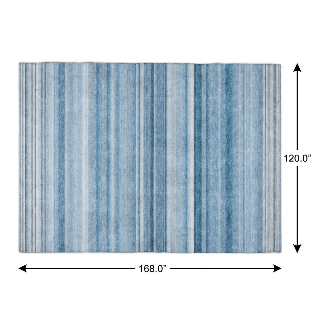 10' X 14' Blue And Gray Striped Shag Washable Area Rug With UV Protection - HomeRoots - Flyclothing LLC