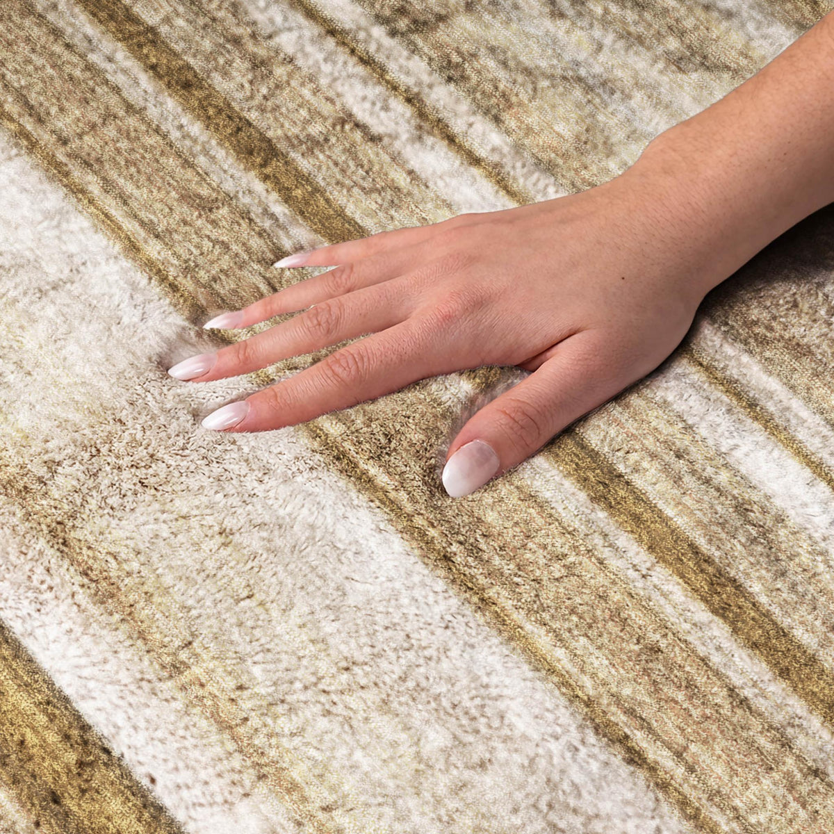 3' X 5' Chocolate And Gray Striped Shag Washable Area Rug With UV Protection - HomeRoots - Flyclothing LLC