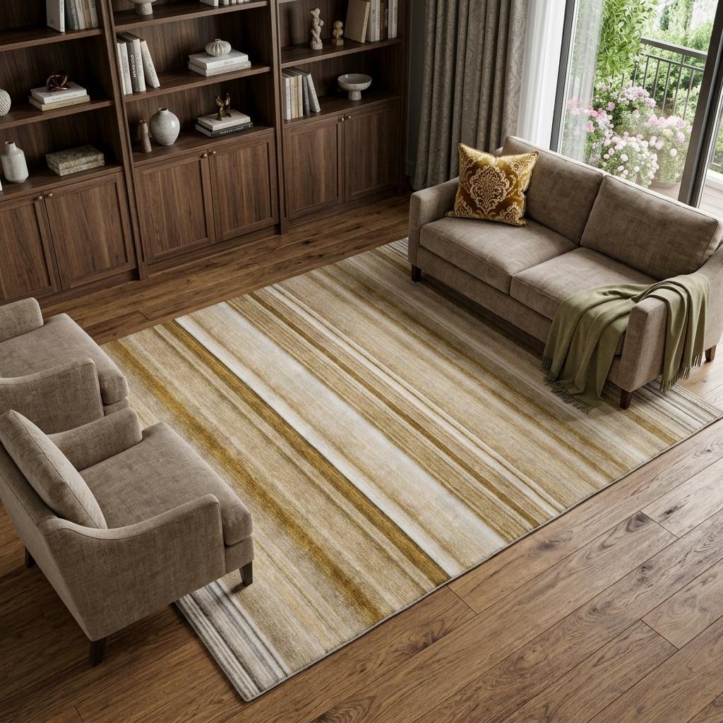 8' X 10' Chocolate And Gray Striped Shag Washable Area Rug With UV Protection - HomeRoots - Flyclothing LLC