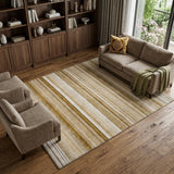 8' X 10' Chocolate And Gray Striped Shag Washable Area Rug With UV Protection - HomeRoots - Flyclothing LLC