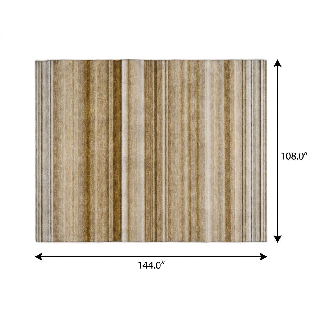 9' X 12' Chocolate And Gray Striped Shag Washable Area Rug With UV Protection - HomeRoots - Flyclothing LLC