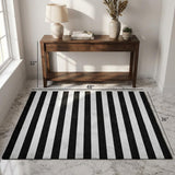 3' X 5' Black And Ivory Striped Shag Washable Area Rug With UV Protection - HomeRoots - Flyclothing LLC