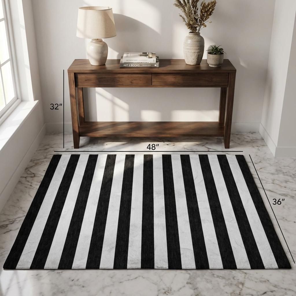 3' X 5' Black And Ivory Striped Shag Washable Area Rug With UV Protection - HomeRoots - Flyclothing LLC