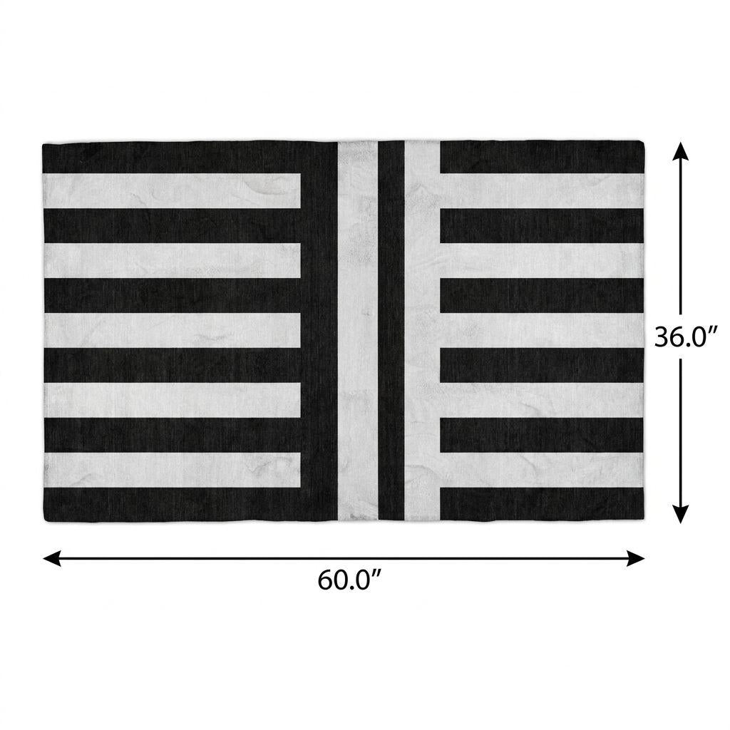 3' X 5' Black And Ivory Striped Shag Washable Area Rug With UV Protection - HomeRoots - Flyclothing LLC