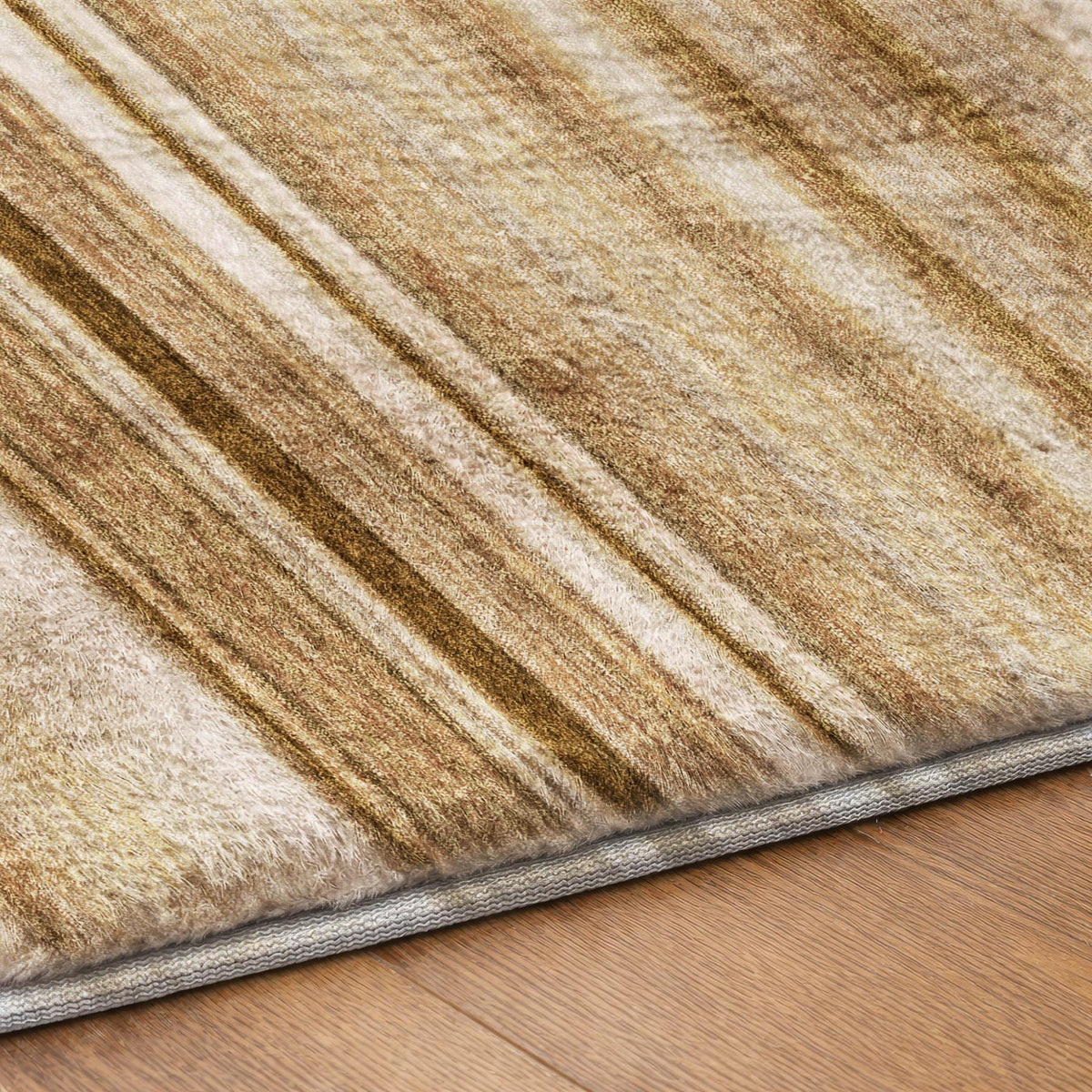 10' X 14' Chocolate And Gray Striped Shag Washable Area Rug With UV Protection - HomeRoots - Flyclothing LLC