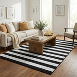 5' X 8' Black And Ivory Striped Shag Washable Area Rug With UV Protection - HomeRoots - Flyclothing LLC