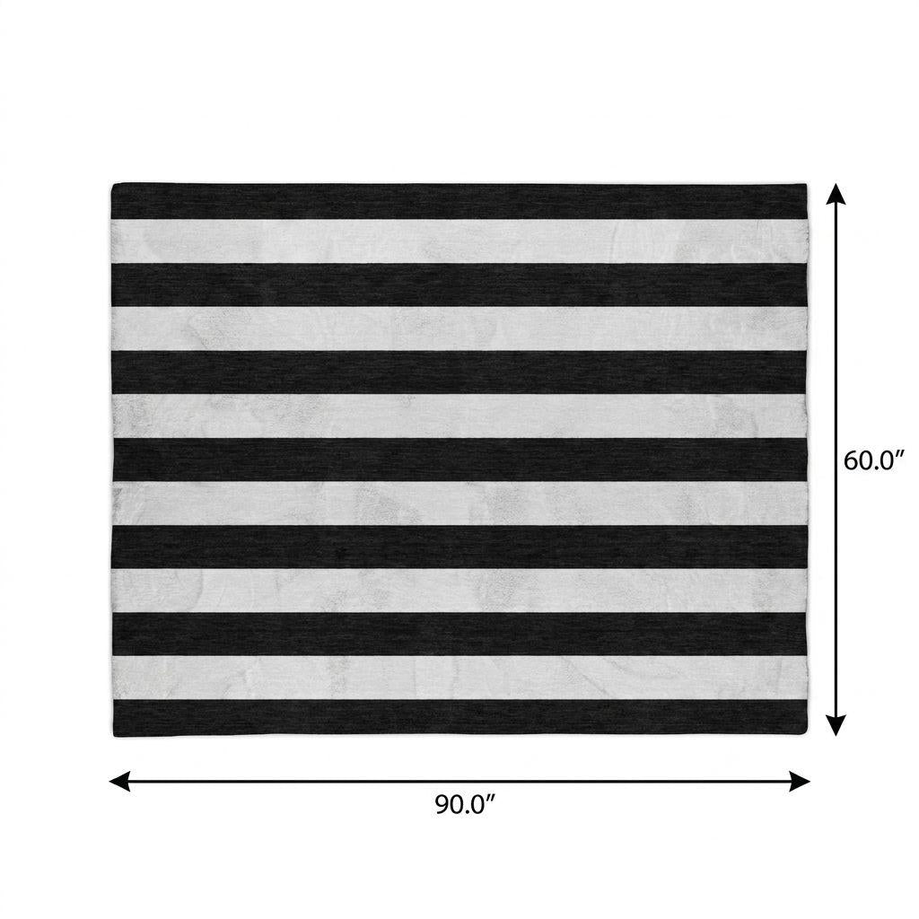 5' X 8' Black And Ivory Striped Shag Washable Area Rug With UV Protection - HomeRoots - Flyclothing LLC