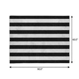 5' X 8' Black And Ivory Striped Shag Washable Area Rug With UV Protection - HomeRoots - Flyclothing LLC