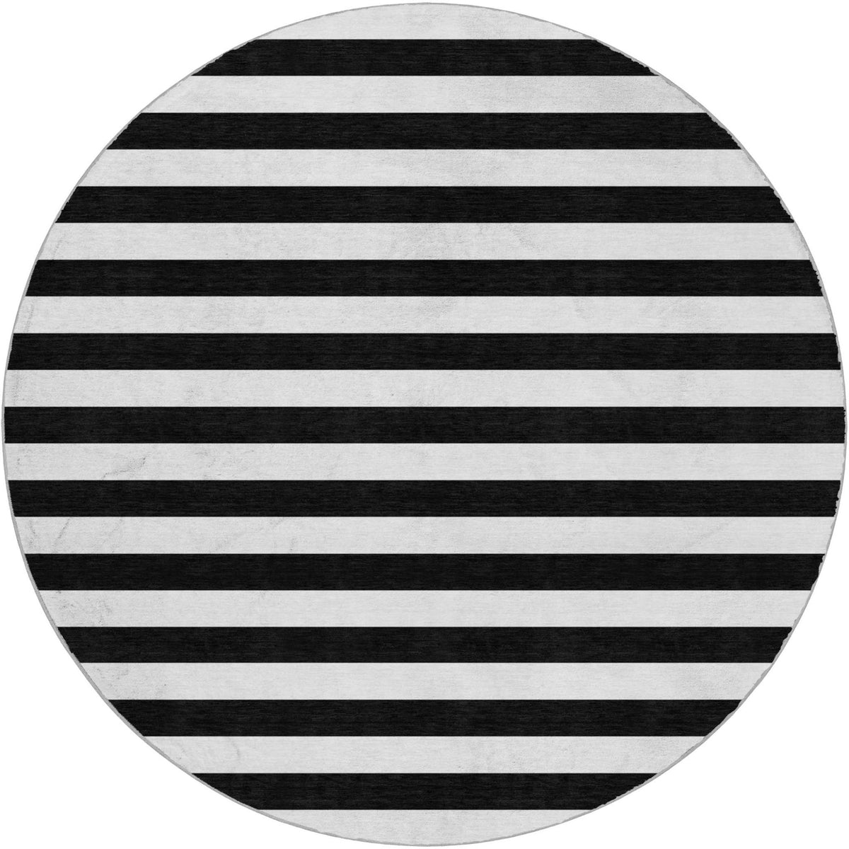 8' Black And Ivory Striped Shag Washable Round Rug With UV Protection - HomeRoots - Flyclothing LLC