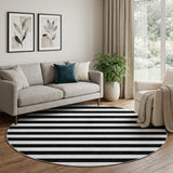8' Black And Ivory Striped Shag Washable Round Rug With UV Protection - HomeRoots - Flyclothing LLC