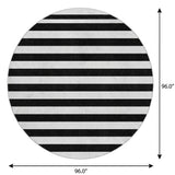 8' Black And Ivory Striped Shag Washable Round Rug With UV Protection - HomeRoots - Flyclothing LLC