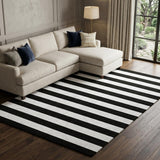 9' X 12' Black And Ivory Striped Shag Washable Area Rug With UV Protection - HomeRoots - Flyclothing LLC