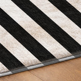 9' X 12' Black And Ivory Striped Shag Washable Area Rug With UV Protection - HomeRoots - Flyclothing LLC