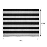 9' X 12' Black And Ivory Striped Shag Washable Area Rug With UV Protection - HomeRoots - Flyclothing LLC
