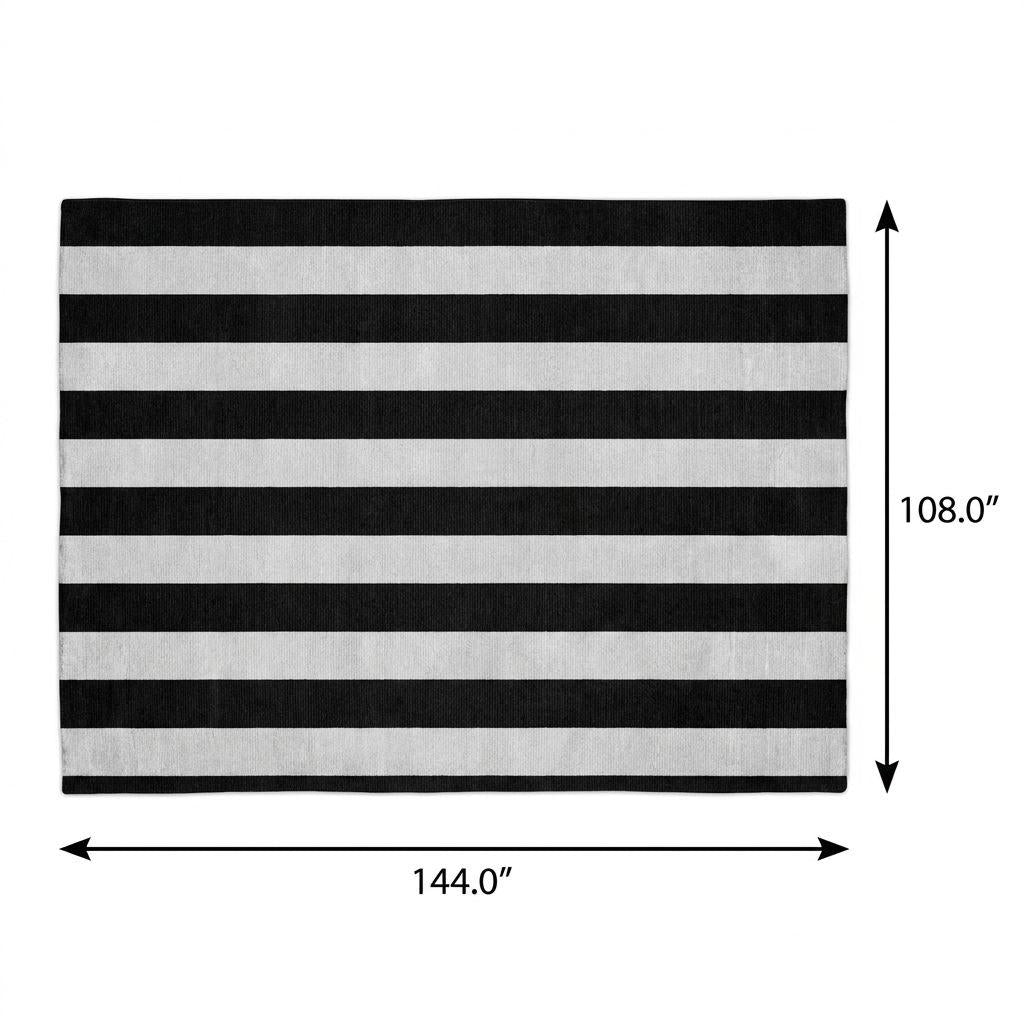 9' X 12' Black And Ivory Striped Shag Washable Area Rug With UV Protection - HomeRoots - Flyclothing LLC