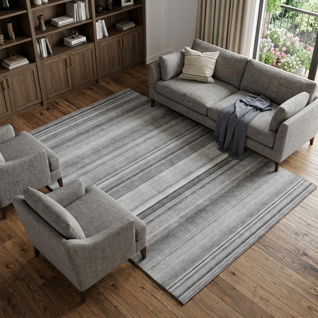8' X 10' Gray And Ivory Striped Shag Washable Area Rug With UV Protection - HomeRoots - Flyclothing LLC