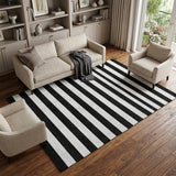 10' X 14' Black And Ivory Striped Shag Washable Area Rug With UV Protection - HomeRoots - Flyclothing LLC